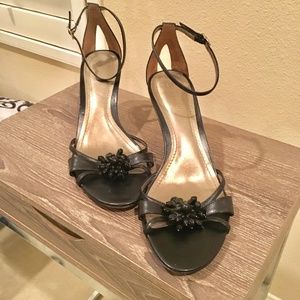 ANN TAYLOR  Leather/Jeweled Heeled Dress Sandal 9M